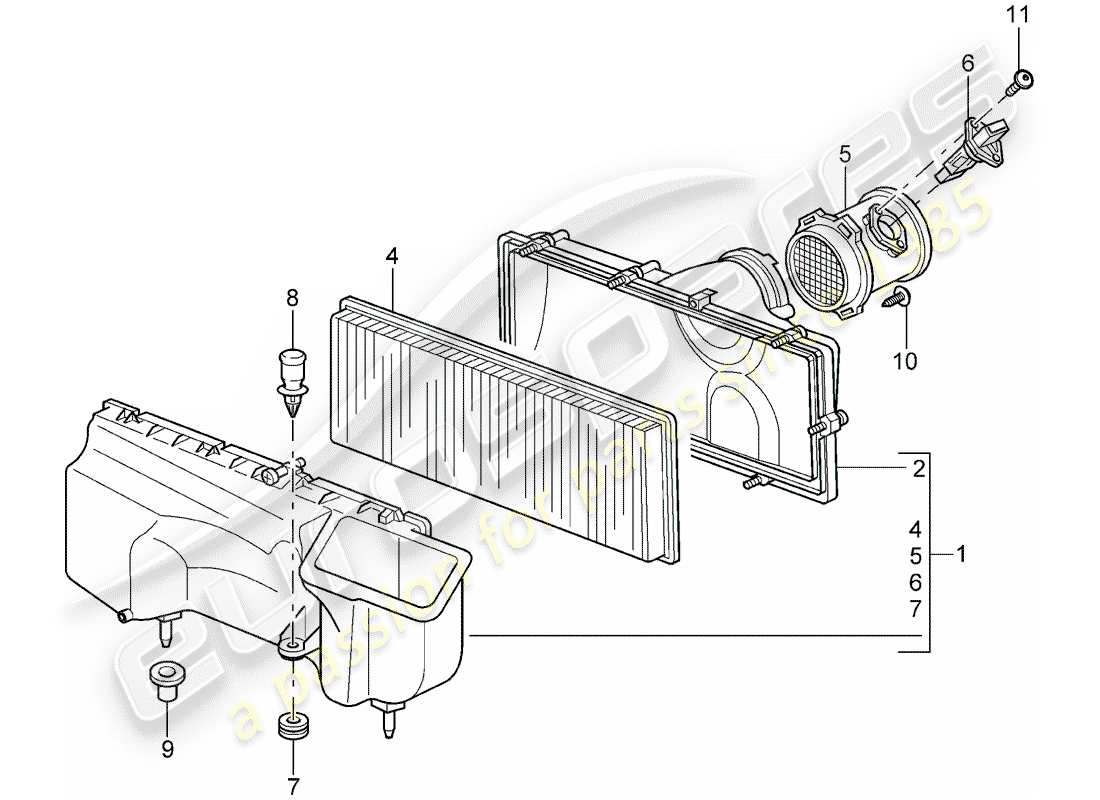 porsche 2007 (997-1 gt3) diagrama de piezas del limpiador de aire