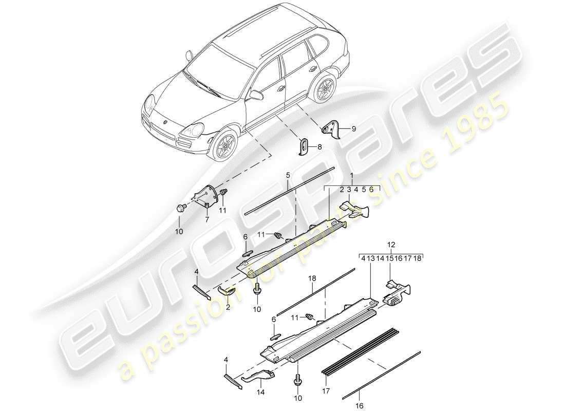porsche 2004 (cayenne e1 9pa) adornos diagrama de piezas