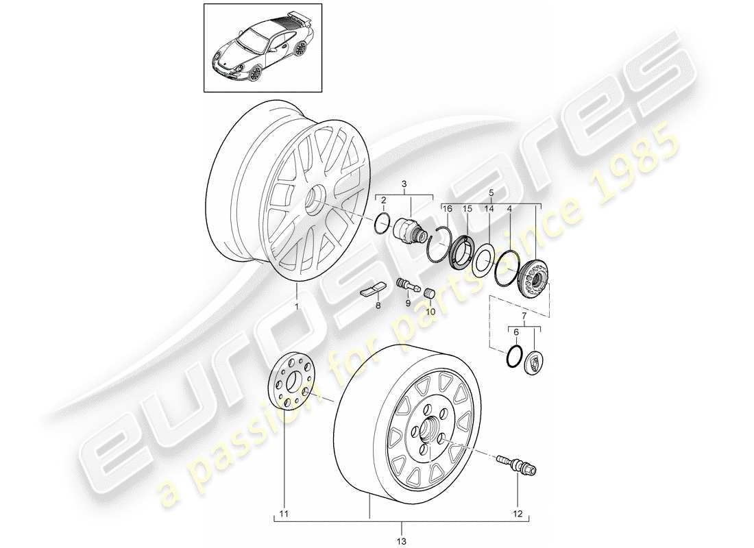 porsche 2009 997-2 turbo / gt2 diagrama de piezas de bloqueo central
