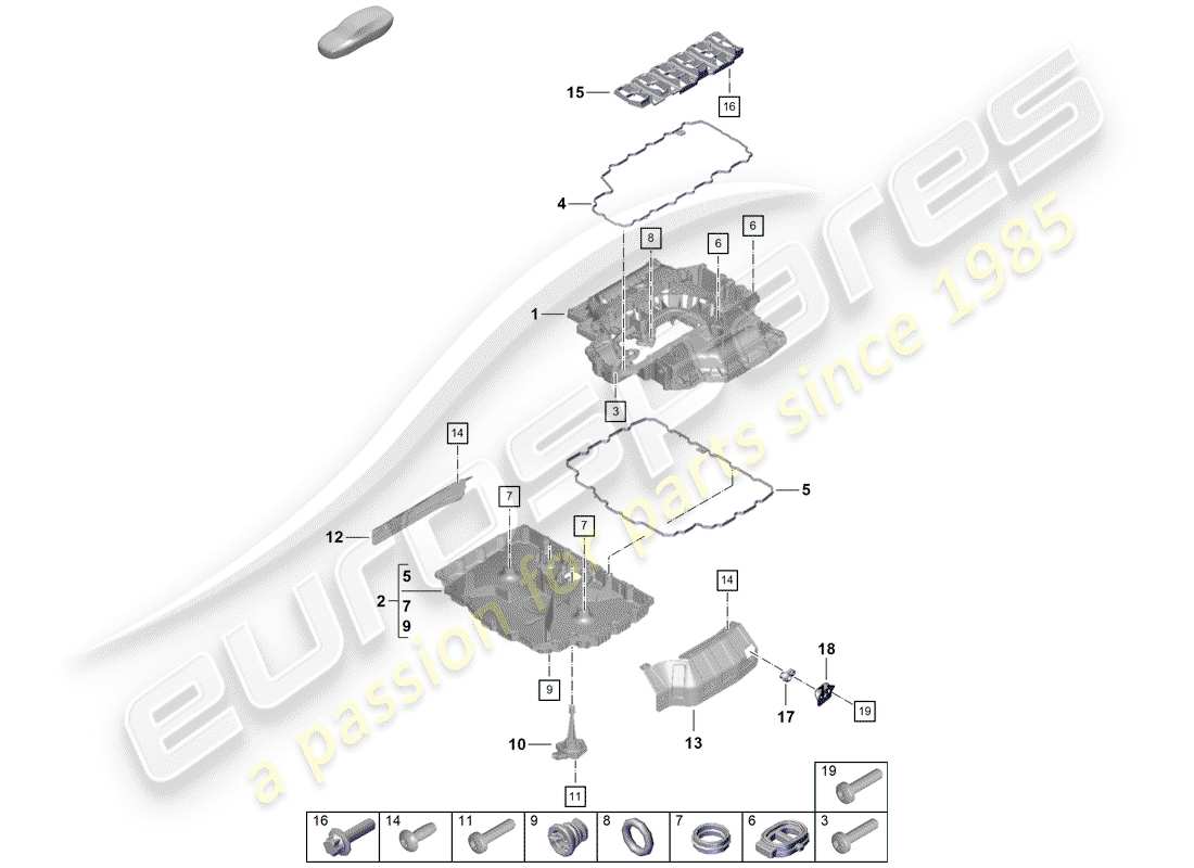 porsche 2020 (718 boxster spyder) diagrama de piezas del cárter de aceite