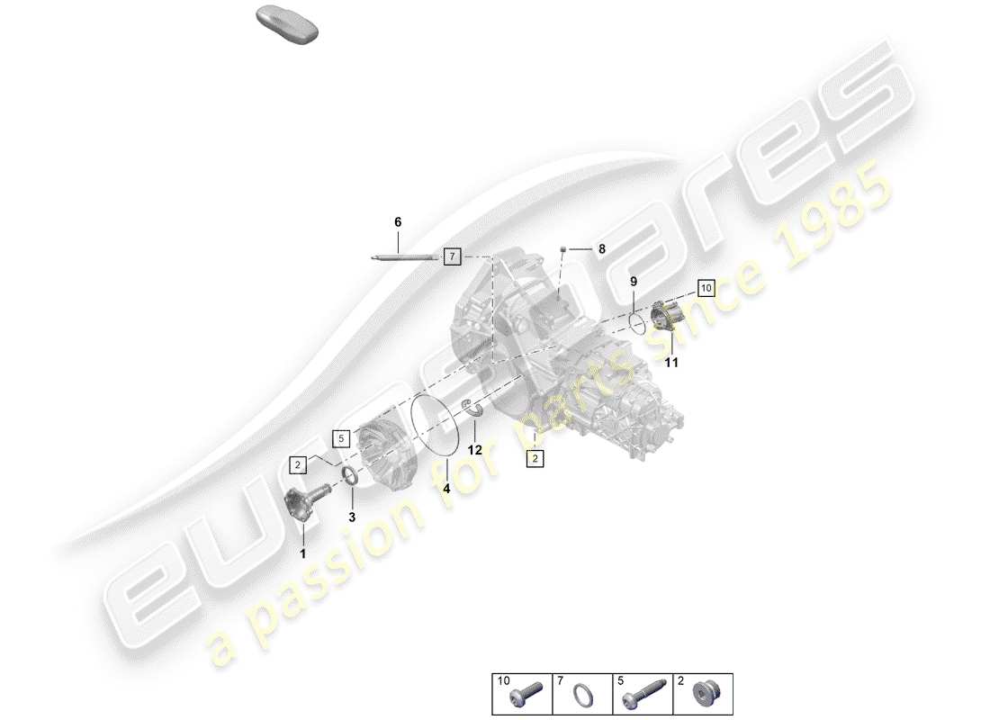 porsche 2019 (718 boxster spyder) diagrama de piezas de la caja de cambios manual