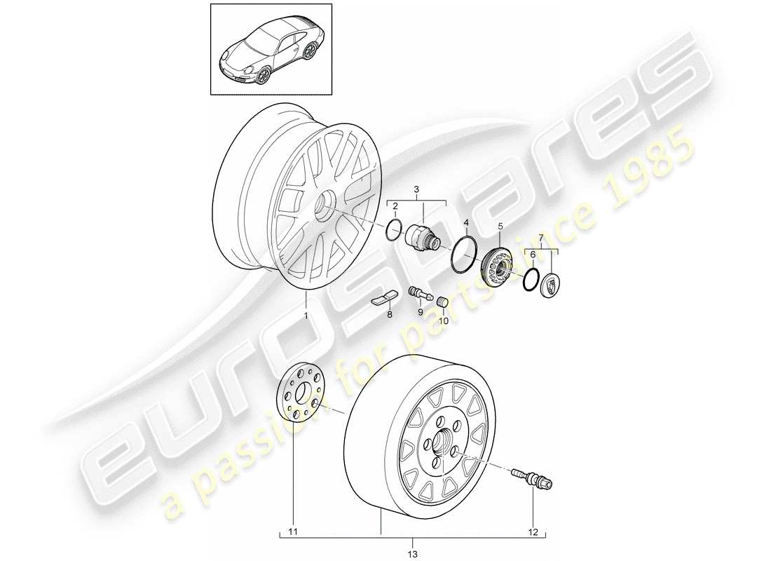 porsche 2010 (997-2) diagrama de piezas de ruedas