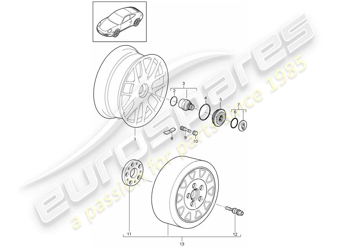 porsche 997 gen. 2 (2010) diagrama de piezas de ruedas