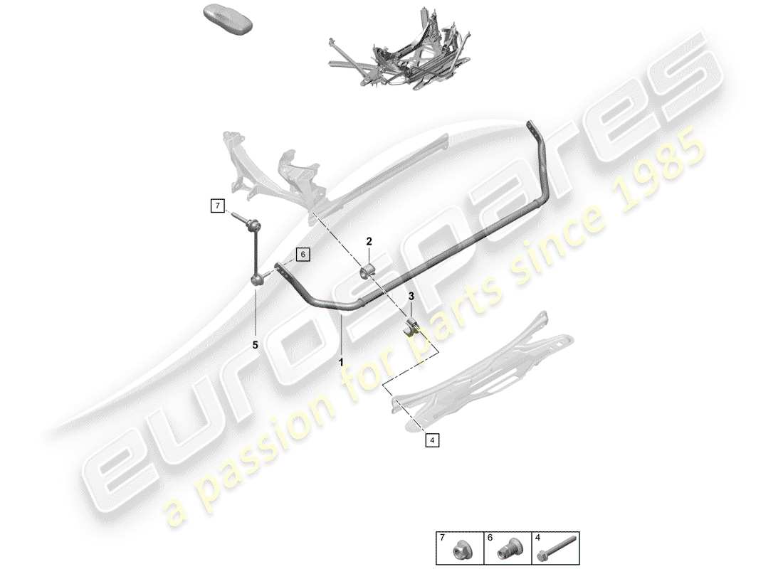 porsche 2020 (718 boxster spyder) diagrama de piezas del estabilizador