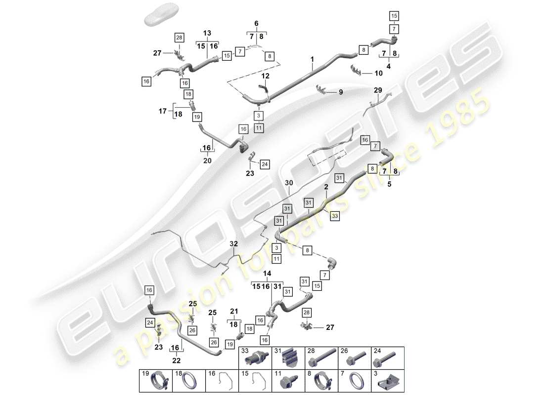 porsche 2020 (718 boxster spyder) diagrama de piezas de refrigeración por agua