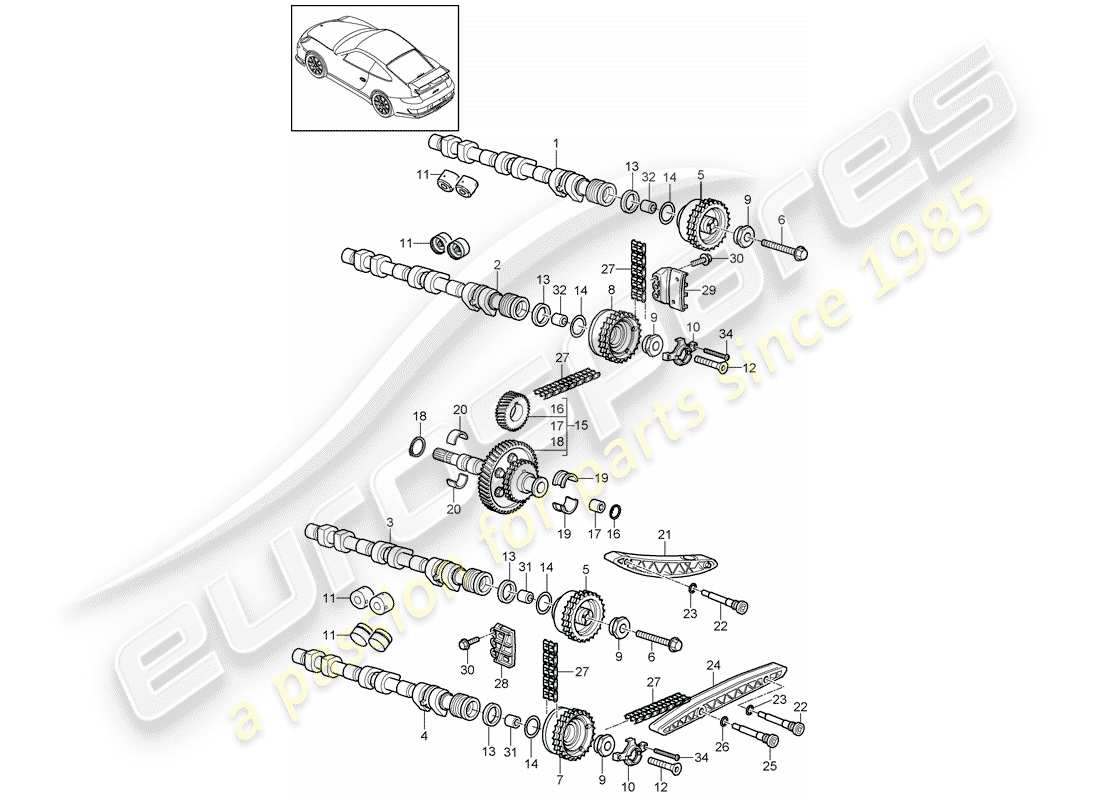 porsche 2009 (997-2 gt3) control de válvula diagrama de piezas