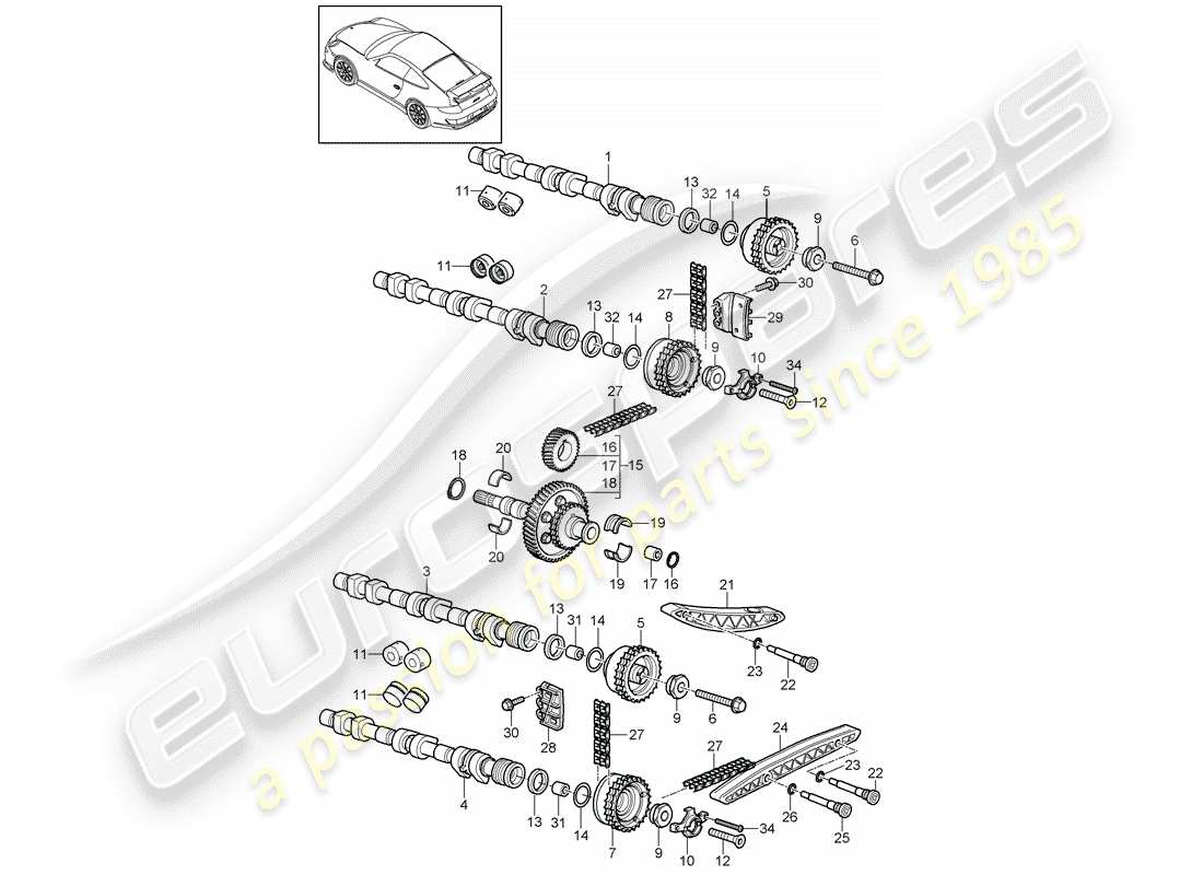 porsche 997 gt3 (2009) diagrama de piezas de control de válvula