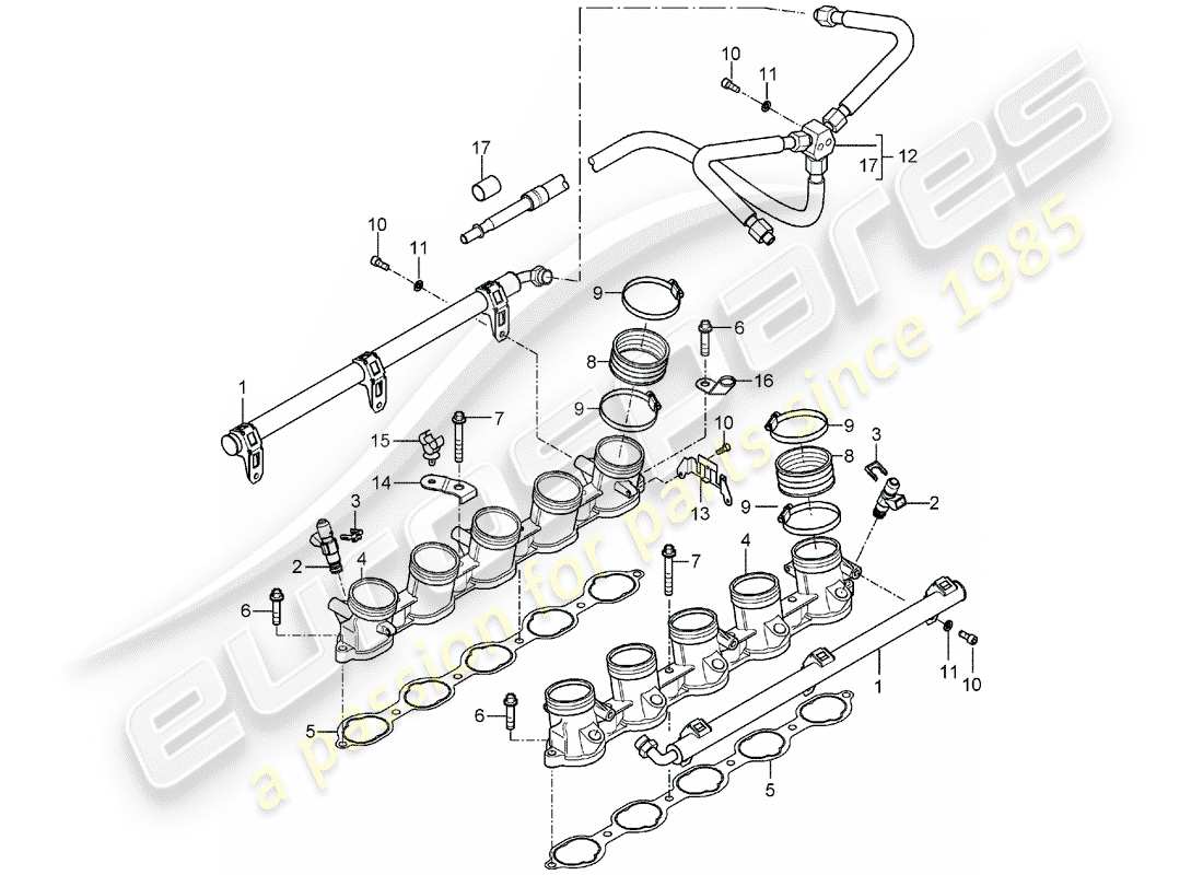 porsche 2005 (carrera gt) tubo de recogida de combustible diagrama de piezas