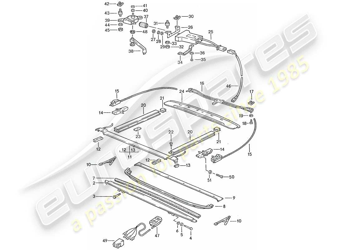 porsche 1988 (928) techo solar - ajustable eléctricamente diagrama de piezas