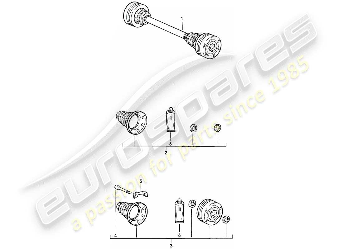 porsche 1982 (944) eje de accionamiento diagrama de piezas