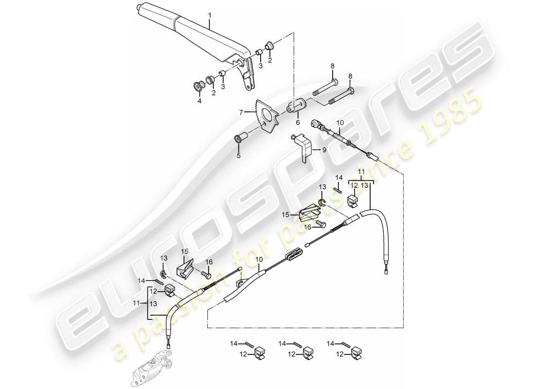 porsche 2004 (carrera gt) freno de mano - actuador diagrama de piezas