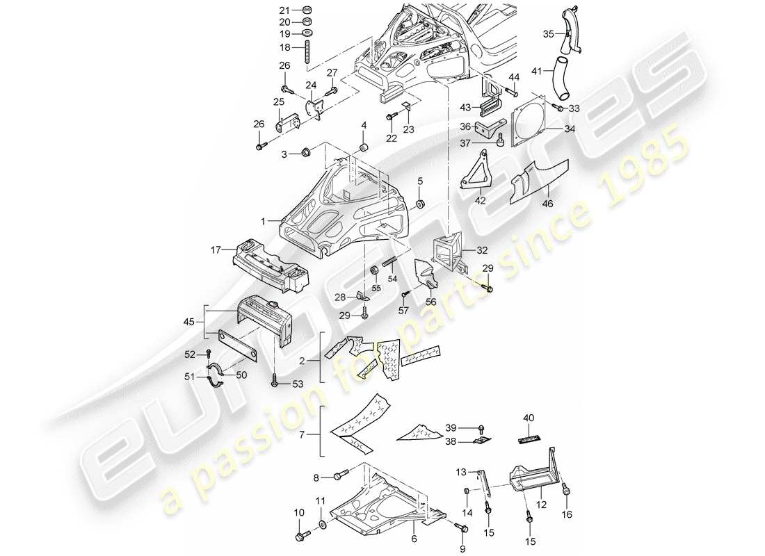 porsche 2004 (carrera gt) diagrama de piezas del extremo trasero