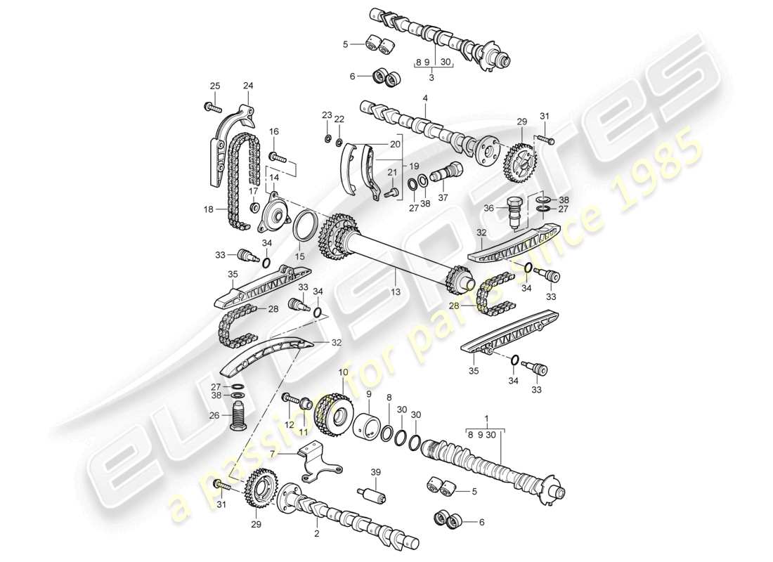 porsche 2000 (986 boxster) cadena de distribución del árbol de levas diagrama de piezas