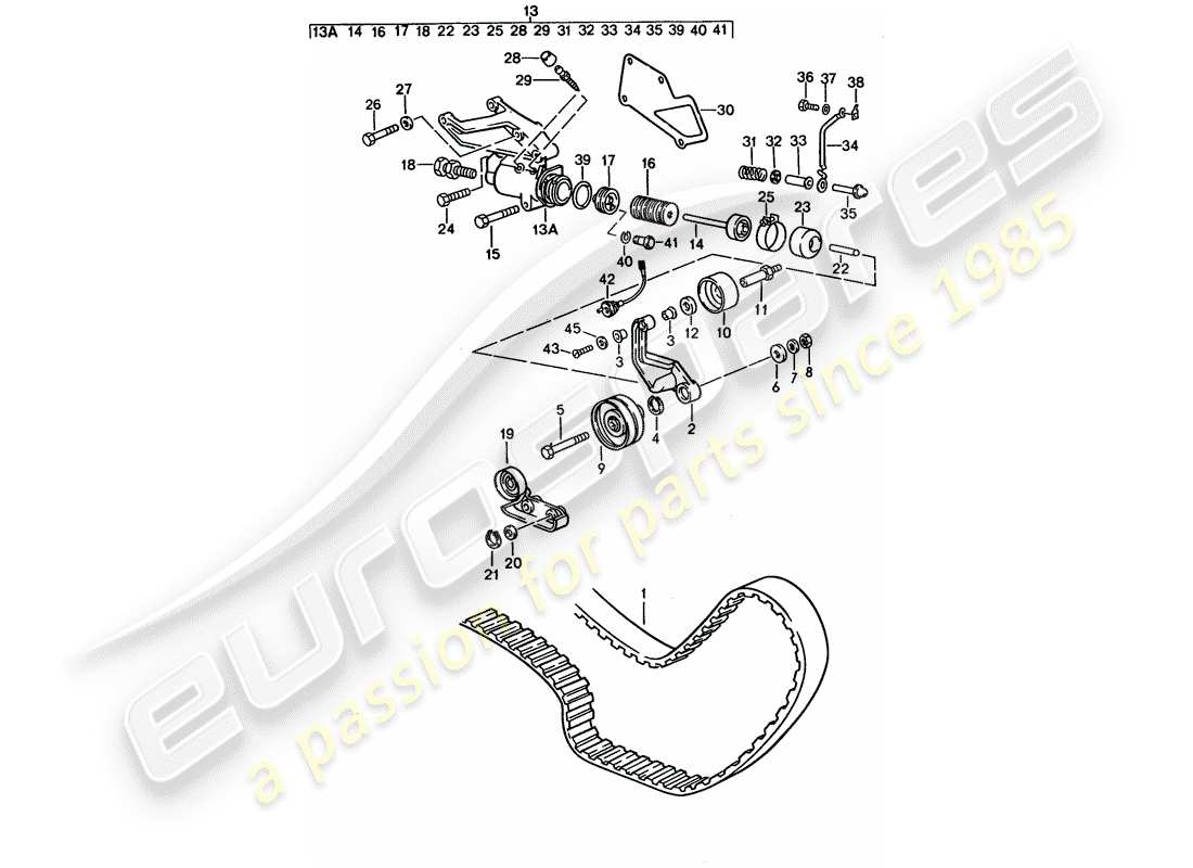 porsche 1993 (928) mecanismo de impulsión - árbol de levas diagrama de piezas