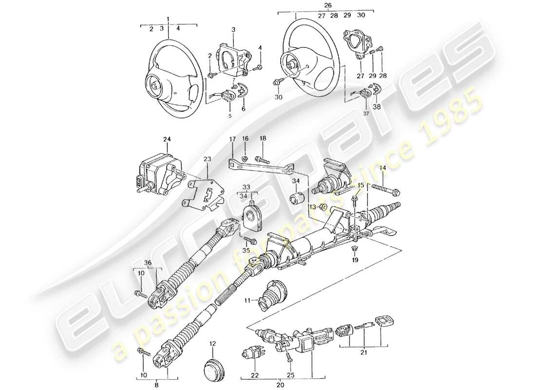 porsche 2003 (986 boxster) tubo protector de dirección - eje de dirección intermedio - volante diagrama de piezas