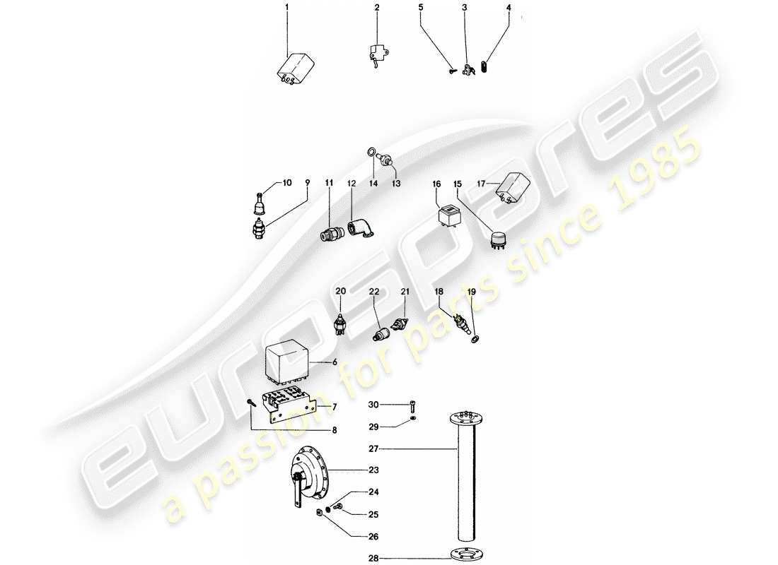 porsche 1975 (914) interruptor - relé - bocina diagrama de piezas