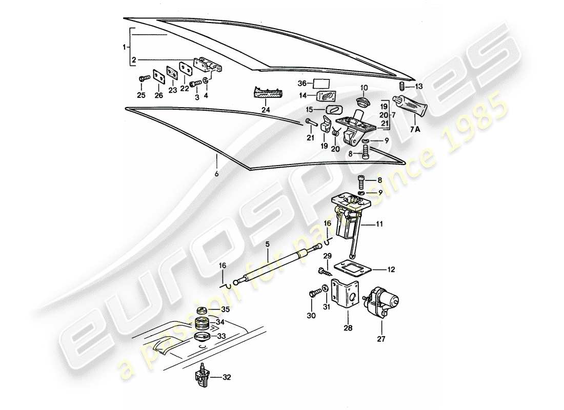 porsche 1990 (928) tapa del maletero trasero - piezas de instalación diagrama de piezas
