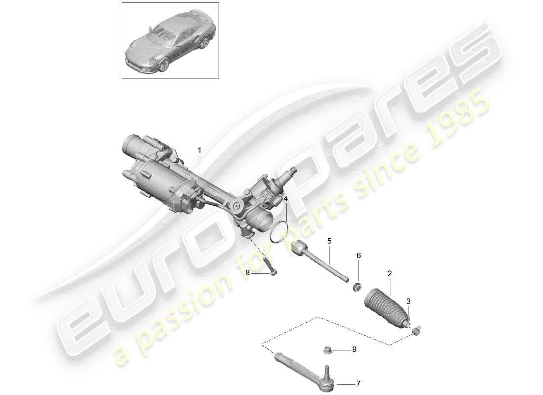 porsche 2020 (991-2 turbo) diagrama de piezas del mecanismo de dirección
