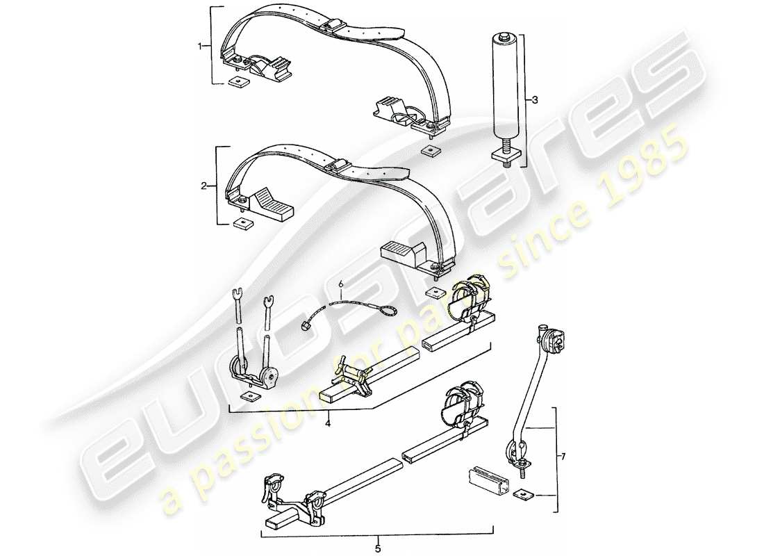 porsche 1981 (911) sistema de transporte en techo - - 2 - diagrama de piezas