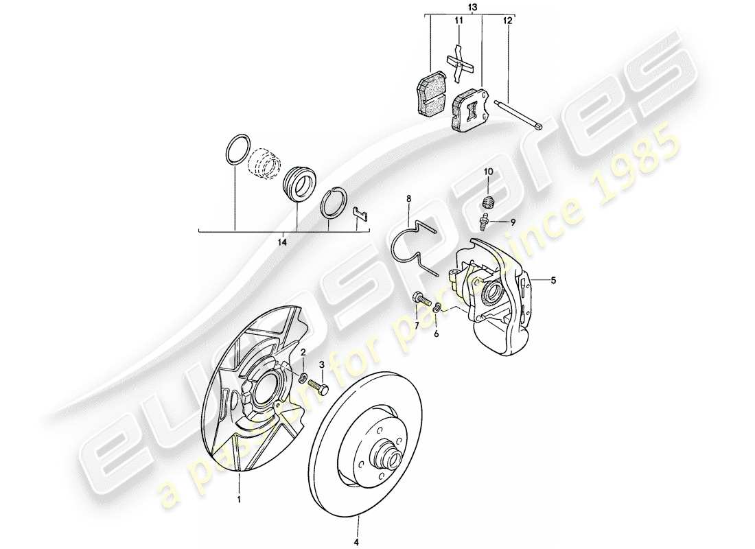 porsche 1979 (924) frenos de disco - eje delantero diagrama de piezas