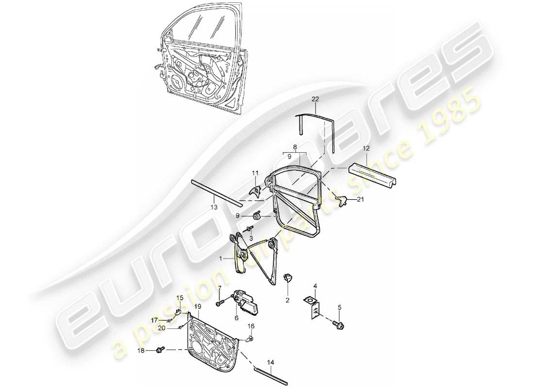 porsche 2003 (cayenne e1 9pa) diagrama de pieza del regulador de ventana