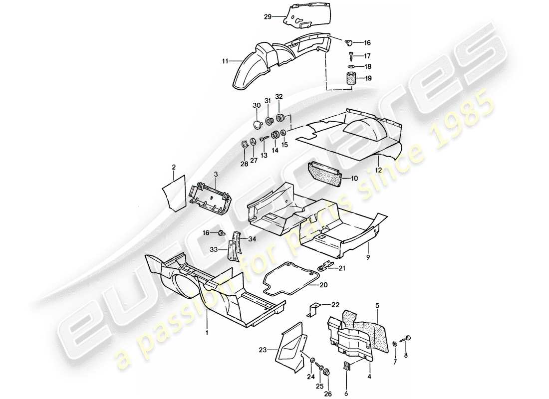 porsche 1986 (924s) adornos diagrama de piezas