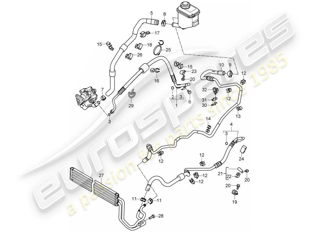 porsche 2010 (cayenne e1 9pa) dirección asistida diagrama de piezas