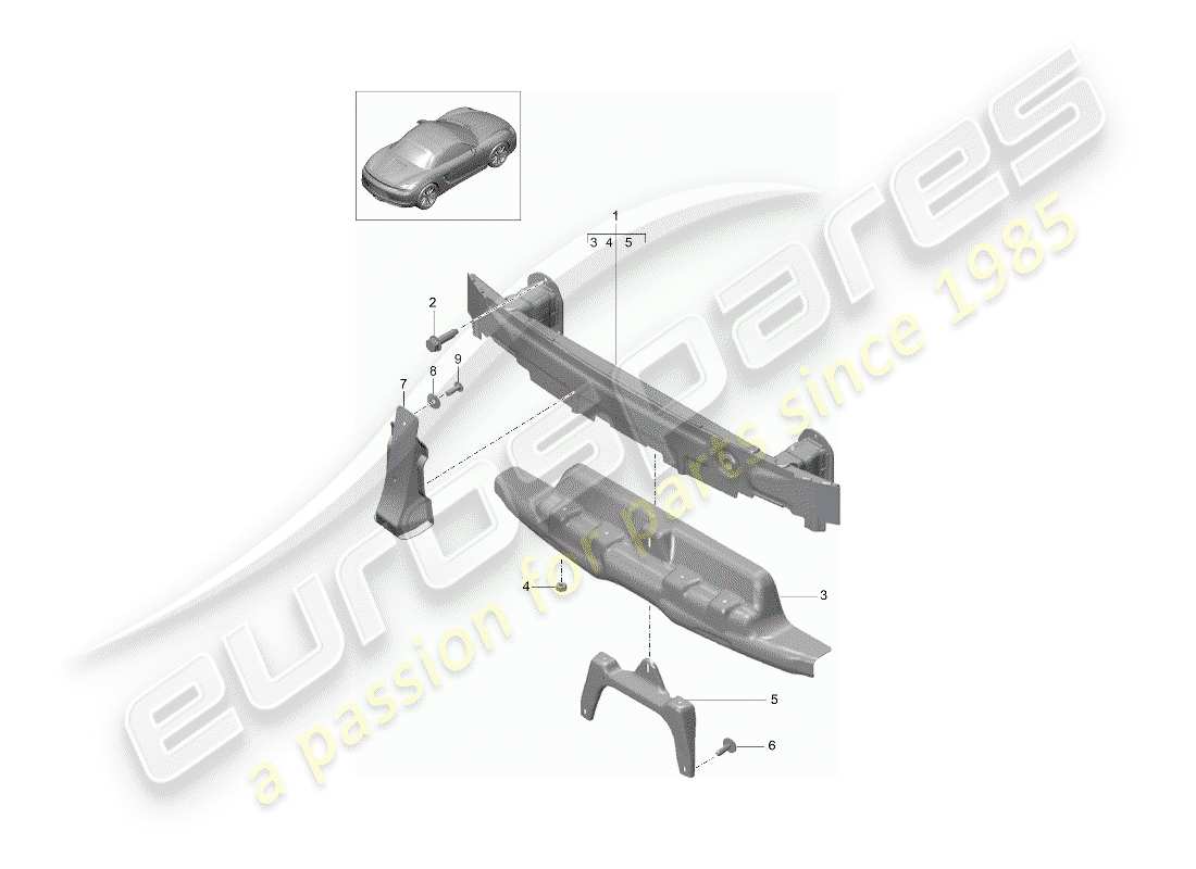 porsche 2013 (981 boxster) soporte de parachoques diagrama de piezas