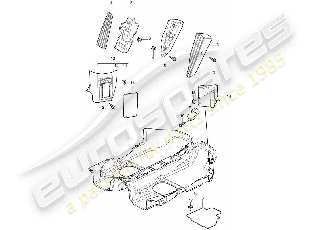 porsche 2009 (997-2) diagrama de piezas de la cubierta del piso
