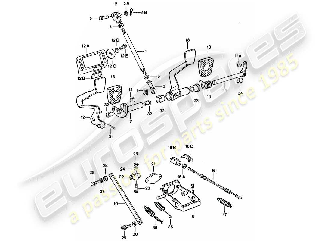 porsche 1981 (911) pedales diagrama de piezas