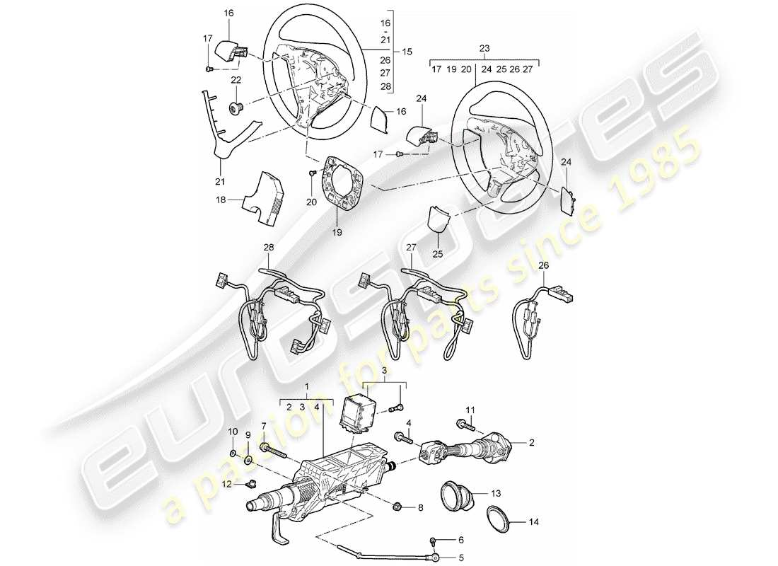 porsche 2006 (987 boxster) tubo protector de dirección diagrama de piezas