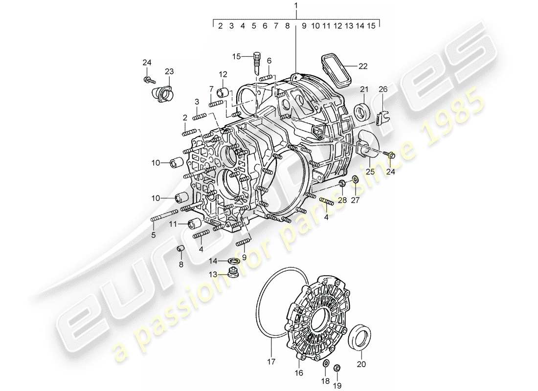 porsche 1994 (993) transmisión de repuesto - lista para instalación - diagrama de piezas de la caja de transmisión