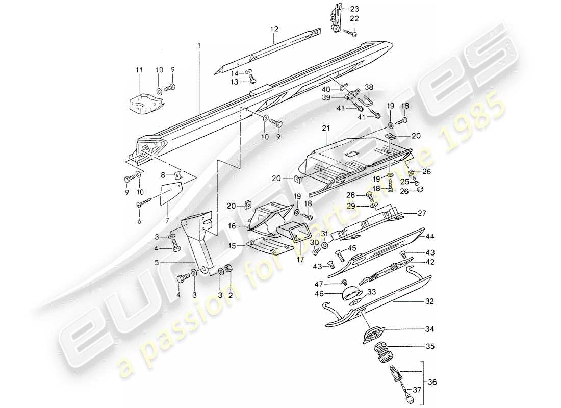 porsche 1991 (964) embellecedor de rodilleras - airbag - para vehículos con - tapa de guantera - catch diagrama de piezas