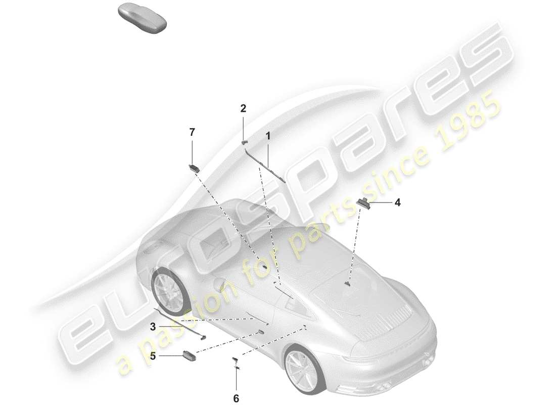 porsche 2019 (992-1) luz interior diagrama de piezas