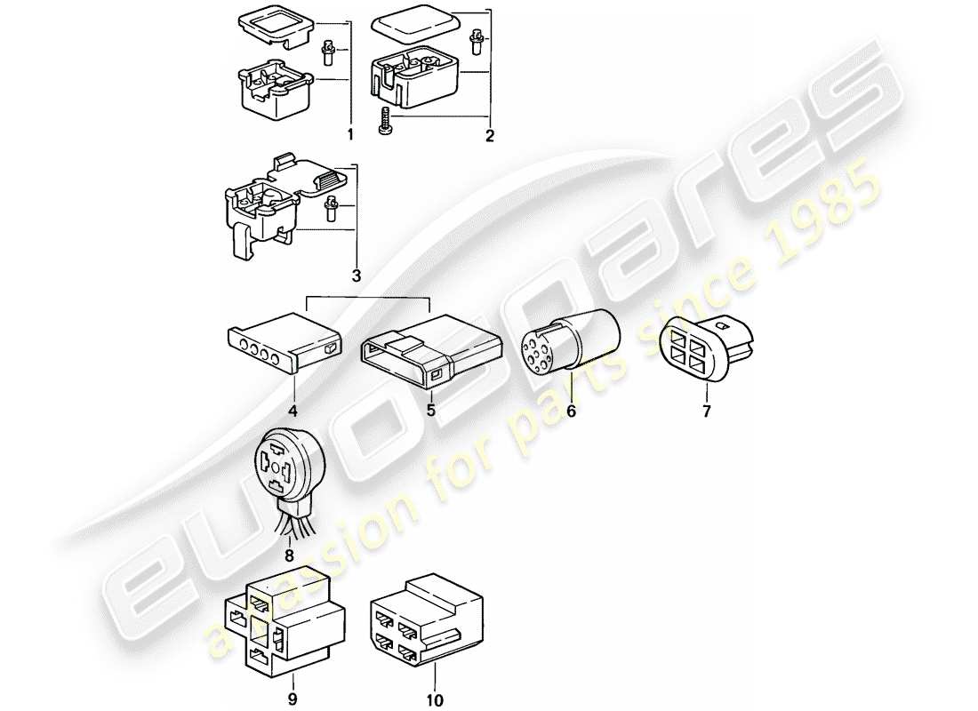 porsche 1987 (924s) carcasa del conector - 4-pole diagrama de piezas