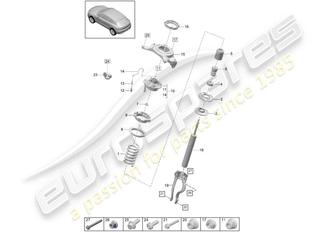 porsche 2020 (macan) suspensión de resorte de acero diagrama de piezas