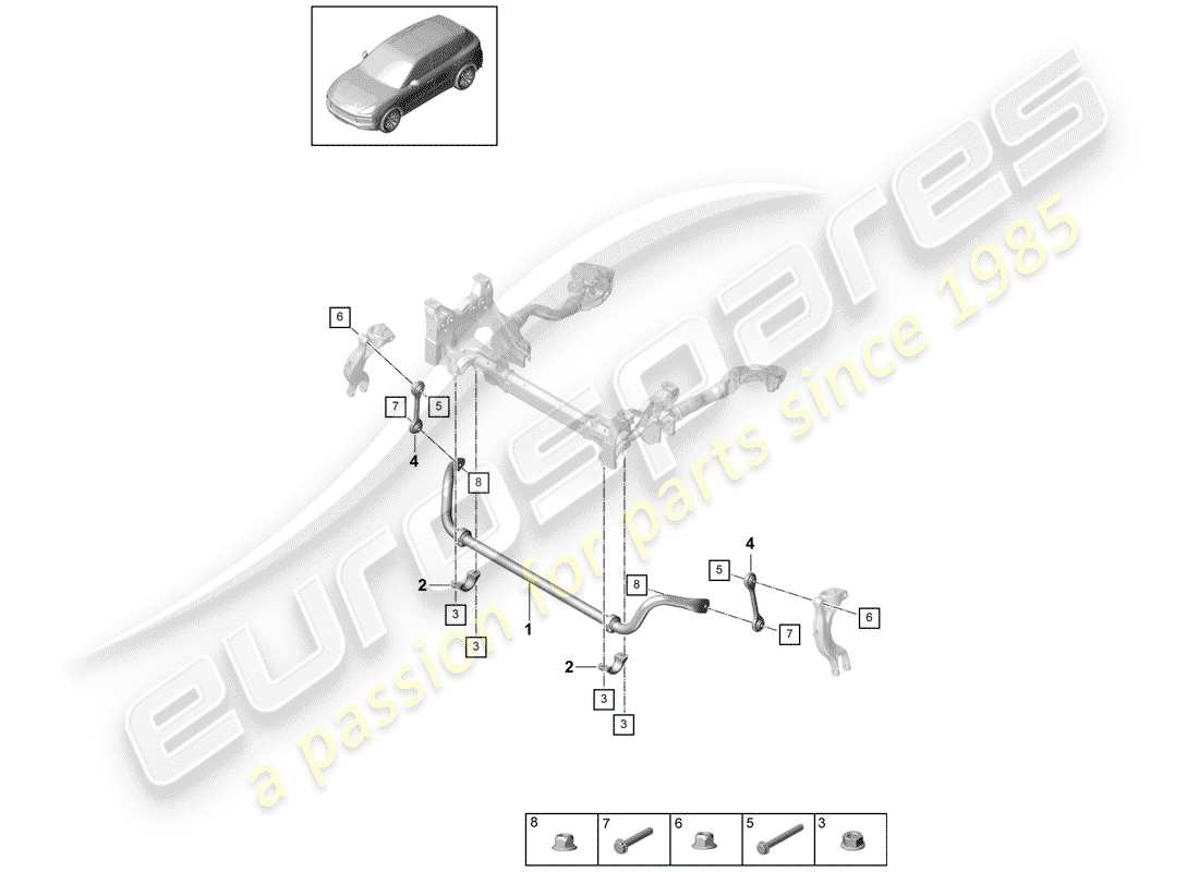 porsche 2019 (cayenne e3 9ya/9yb) estabilizador diagrama de piezas