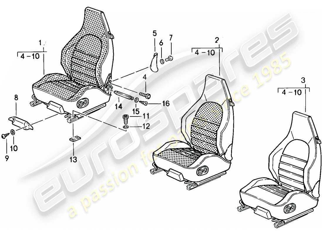 porsche 1984 (911) asiento deportivo - completo - d - mj 1985>> diagrama de piezas
