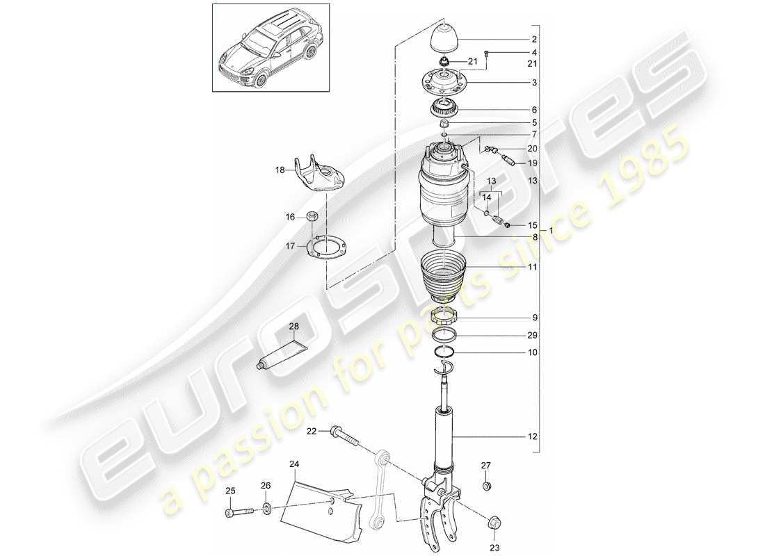 porsche cayenne e2 (2014) diagrama de piezas de la cámara de aire