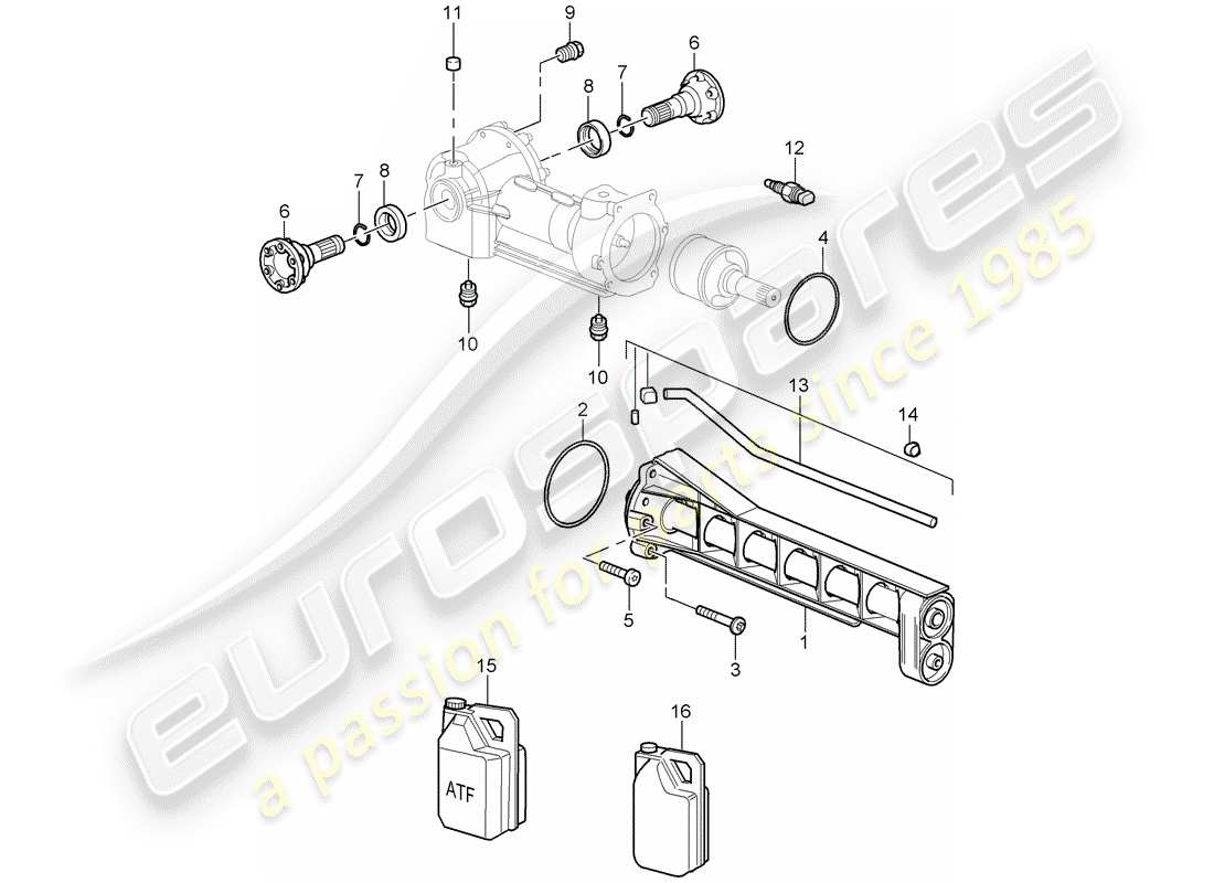 porsche 2009 997-2 turbo / gt2 diagrama de piezas del diferencial del eje delantero