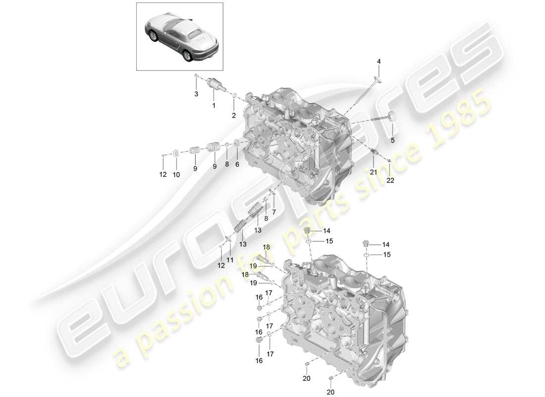 porsche 2019 (718 boxster) diagrama de piezas de la culata del cilindro