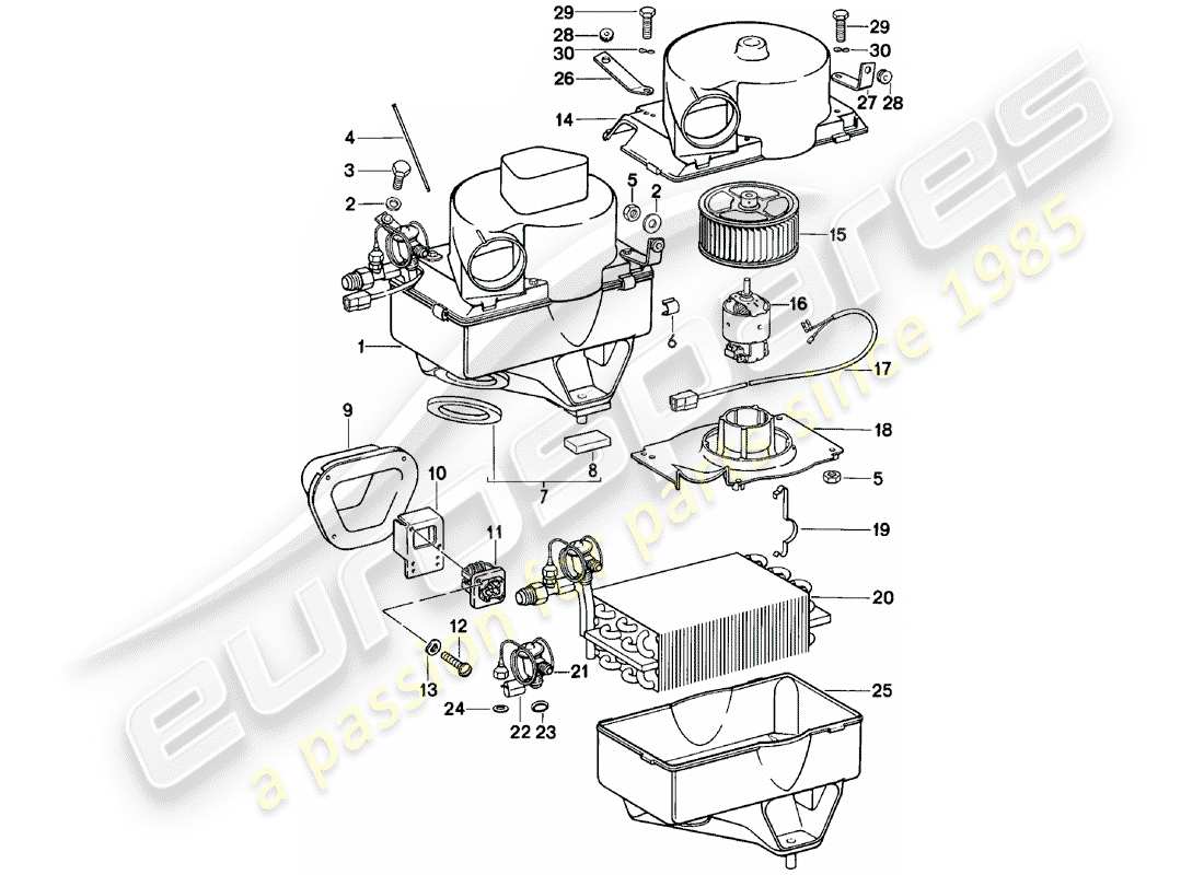 porsche 1983 (911) aire acondicionado - carcasa del evaporador - piezas únicas diagrama de piezas