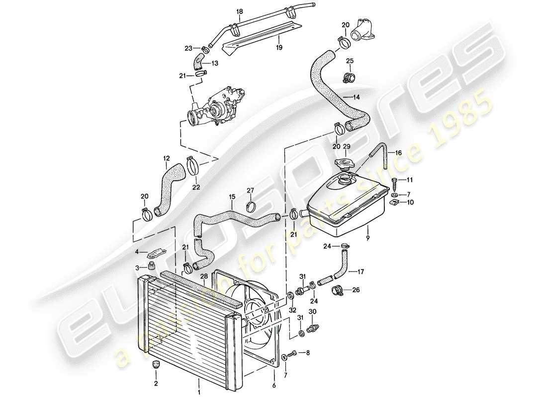 porsche 1987 (924s) diagrama de piezas de refrigeración por agua