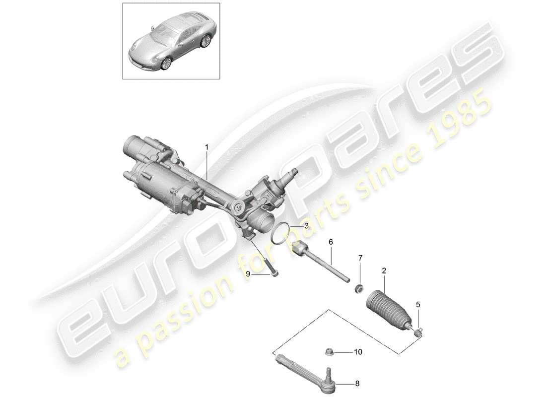 porsche 2017 (991-2) diagrama de piezas del mecanismo de dirección