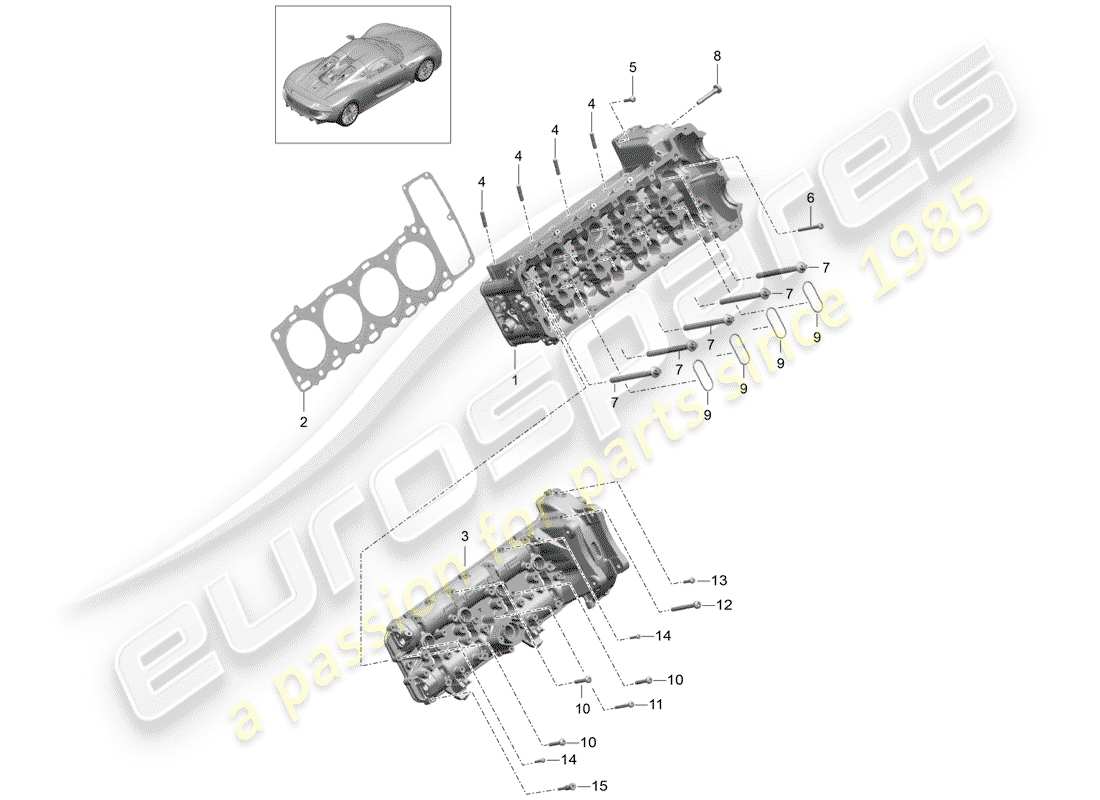 porsche 2015 (918 spyder) cabeza de cilindro diagrama de piezas