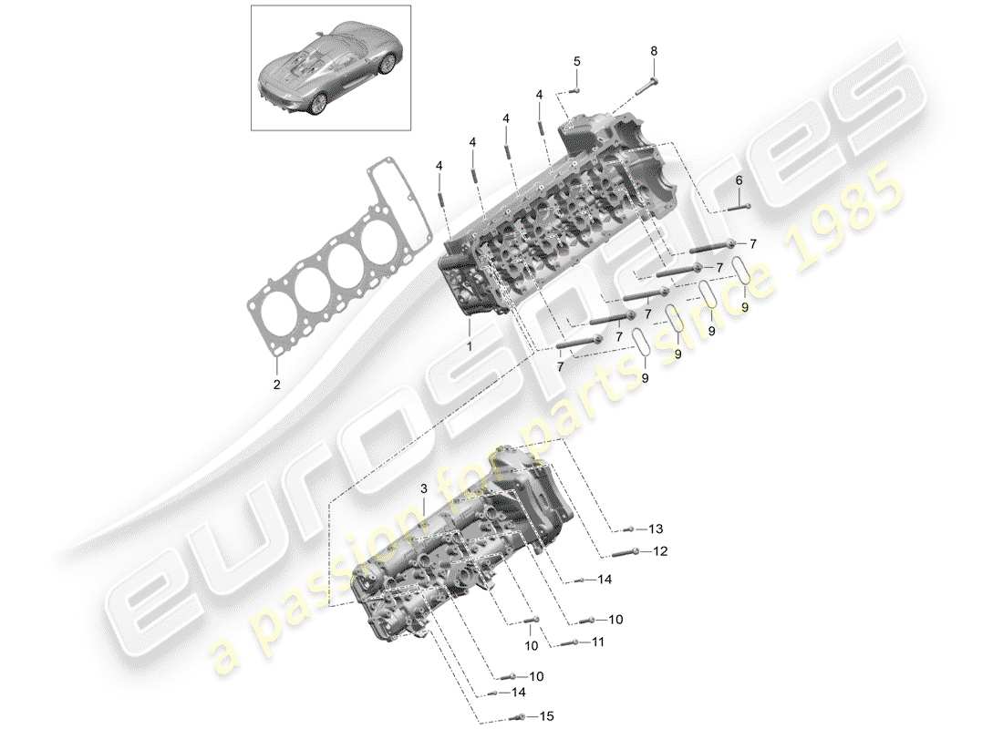 porsche 918 spyder (2015) diagrama de piezas de la culata del cilindro