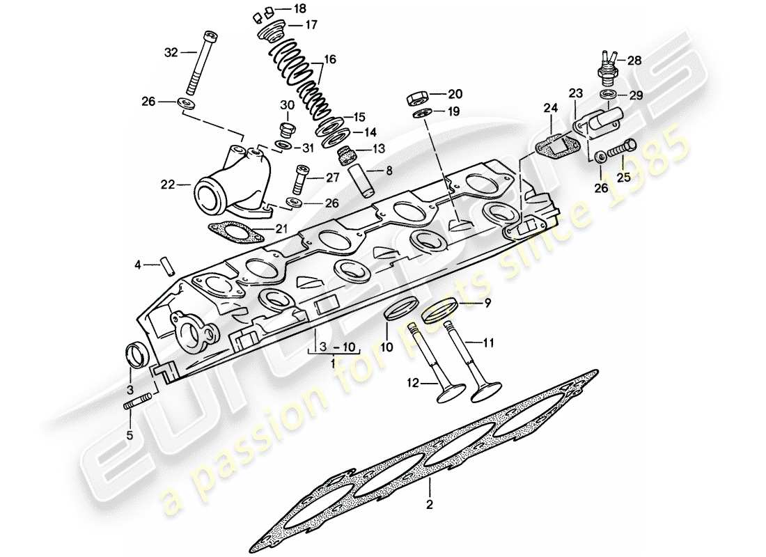 porsche 1984 (944) culata - válvulas diagrama de piezas