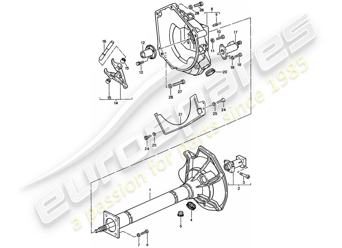 porsche 1984 (944) tubo central - para - caja de cambios manual diagrama de piezas