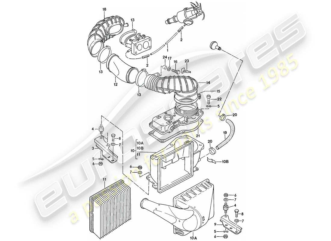porsche 1979 (924) sistema de limpieza de aire diagrama de piezas