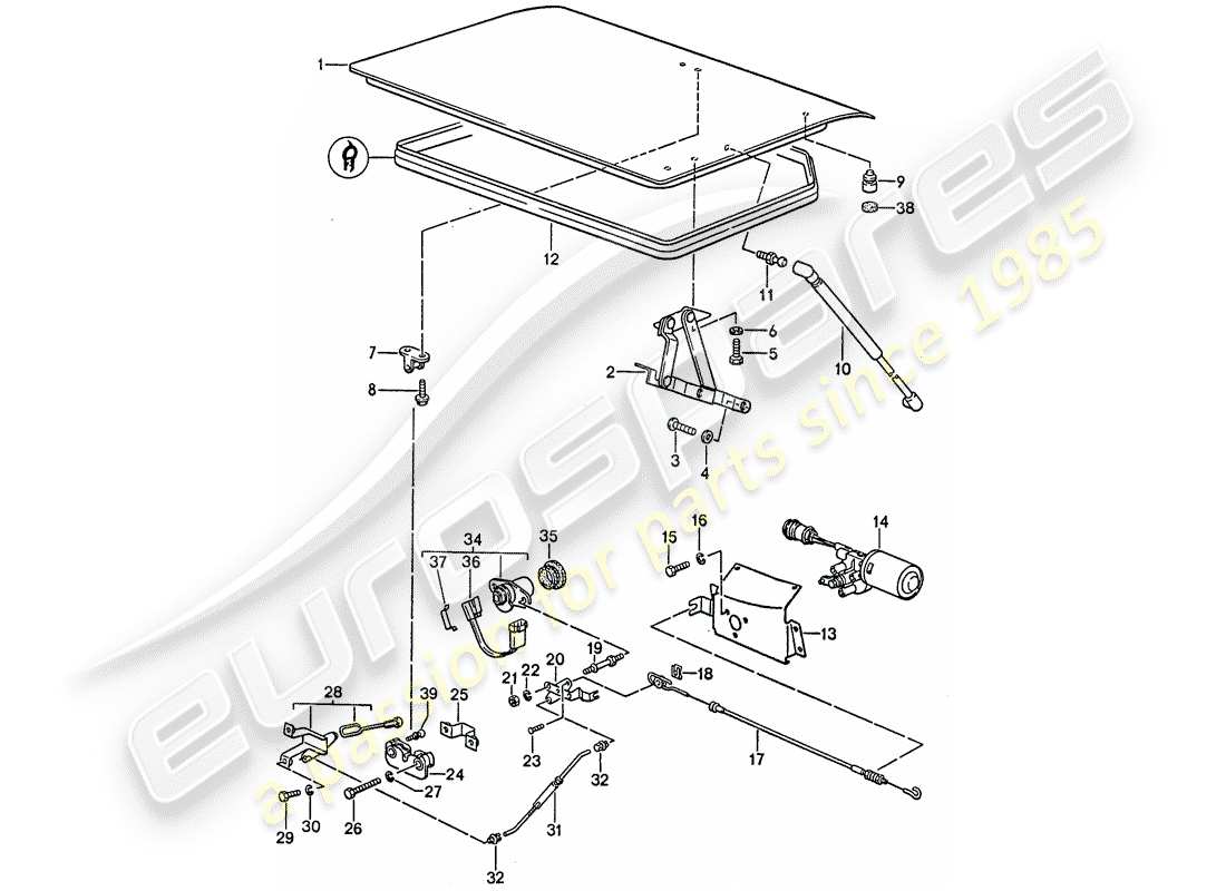 porsche 1990 (944) tapa del maletero trasero diagrama de piezas